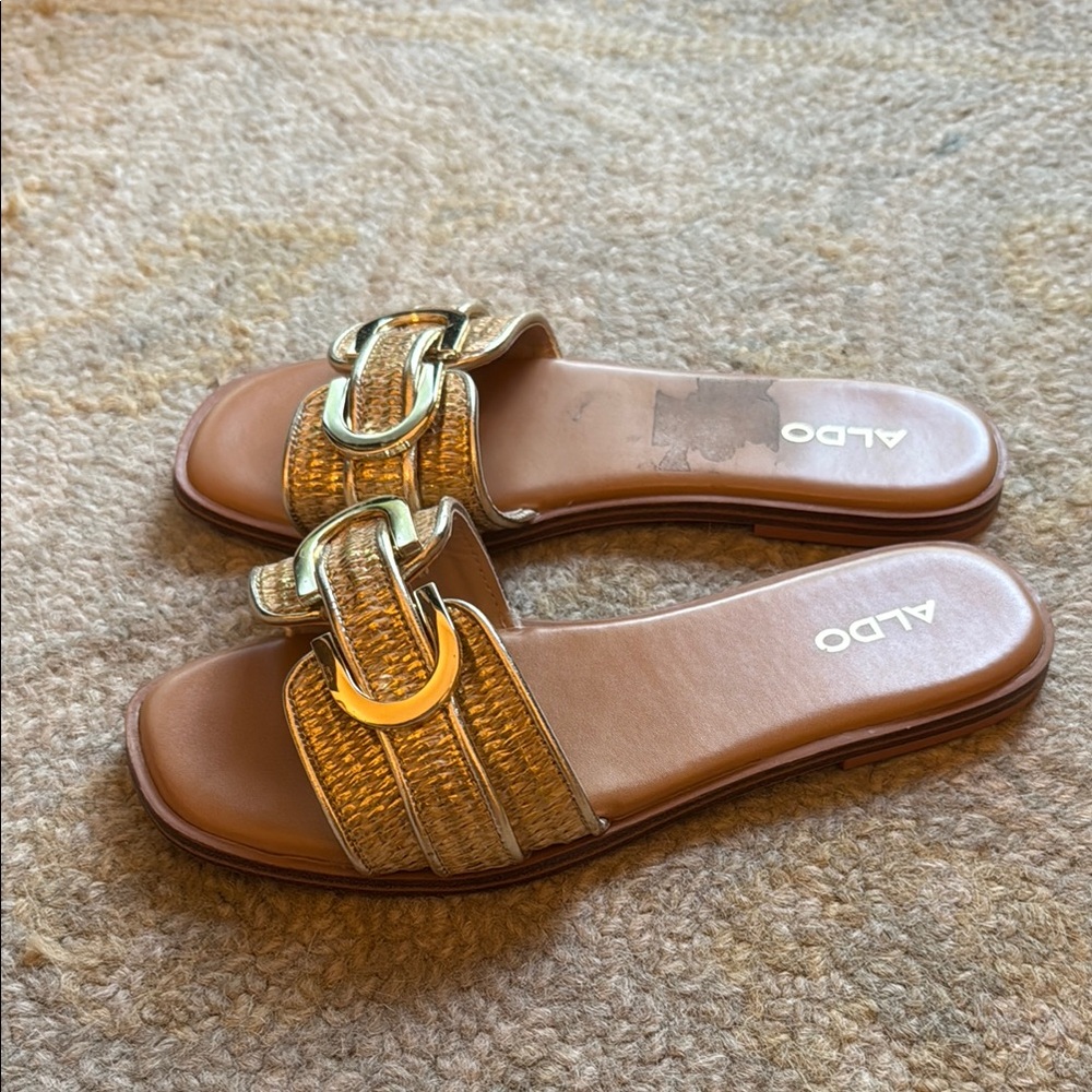 Aldo Metallic Gold Slide Sandals